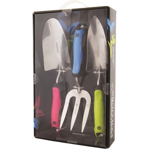 image:imageSpear amp Jackson 3056KEW Kew Gardens Neverbend Stainless 3 Piece Hand Tool Gift Set  Planting Trowel Transplant Trowel amp Weed Fork  MirrorPolished Stainless Steel HeadsColours Stainless Steel Set