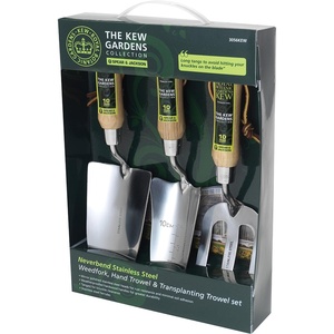 image:imageSpear amp Jackson 3056KEW Kew Gardens Neverbend Stainless 3 Piece Hand Tool Gift Set  Planting Trowel Transplant Trowel amp Weed Fork  MirrorPolished Stainless Steel HeadsKew Gardens Stainless Steel Set