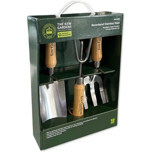 image:imageSpear amp Jackson 3056KEW Kew Gardens Neverbend Stainless 3 Piece Hand Tool Gift Set  Planting Trowel Transplant Trowel amp Weed Fork  MirrorPolished Stainless Steel HeadsKew Cultivating Set